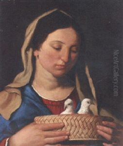 The Madonna Holding A Basket Of Doves by Giovanni Francesco Barbieri