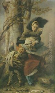 Femme Et Enfants Dans Les Bois by Paul-Felix Guerie