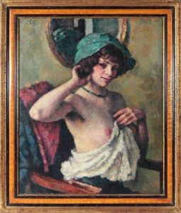 Jeune Femme Au Chapeau Bleu, Un Sein Decouvert by Charles Francois Prosper Guerin