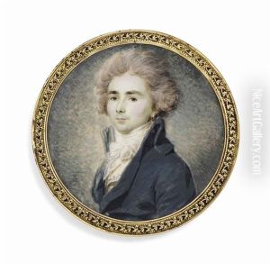A Young Gentleman, In Blue-green Coat, Embroidered Waistcoat, White Knotted Cravat, Powdered Hair by Christophe Guerin