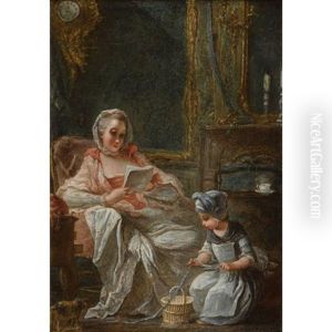 Scenes D'interieur Avec Une Jeune Femme Et Un Enfant (pair) by Francois Guerin