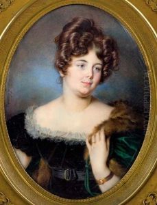 Portrait De Mademoiselle Mars En Robe De Velours Noir Et Cape Verte Brodee De Fourrure, Importante Coiffure Remontee En Meches Portrait De Mademoiselle Mars En Robe De Velours Noir Et Cape Verte Brodee De Fourrure, Importante Coiffure Remontee En Meches