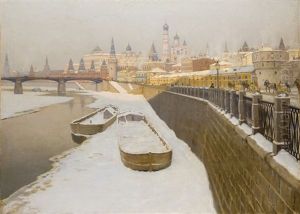 View Of Moscow Kremlin In Winter by Mikhail Guermacheff