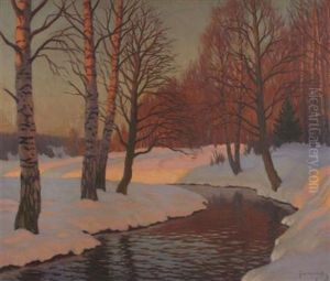 Snow Covered River Landscape by Mikhail Guermacheff