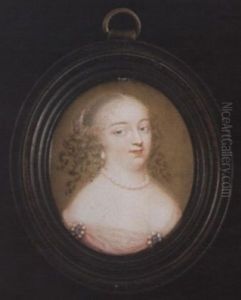 Marguerite Louise D'orleans Wearing Low-cut Pink Dress With Pearl-bordered Jewels At Her Sleeve And Corsage, Pearl Necklace And Drop-pearl Earring, Her Hair Centre-parted And With Ringlets by Louis du Guernier I
