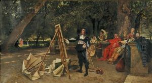 Salvator Rosa Painting In The Villa Borghese Gardens by Achille Guerra