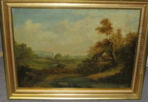 Rolling Landscape With Cottage In Foreground And Distant Steeple