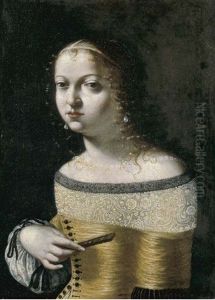 Ritratto Di Giovane Gentildonna, A Mezzo Busto, Con Orecchini E Collana Di Perle