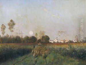 Wiesenlandschaft Mit Schafhirt Und Herde by Armand Guery