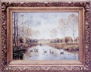Les Oies Sauvages Sur L'etang De Pignicourt (ancien Lit De L'aisne) by Armand Guery