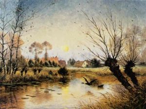 Lever De Lune Et Canards Sur Les Marais De La Suippe by Armand Guery
