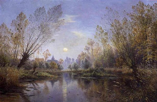 Soir D'automne (champagne) - Lever De Lune Sur La Suippe - view 1
