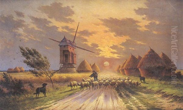 Le Retour Du Berger Au Coucher Du Soleil - view 1