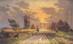 Le Retour Du Berger Au Coucher Du Soleil by Armand Guery