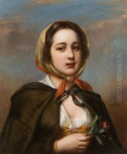 Portrait De Jeune Fille Au Bouquet De Fleurs