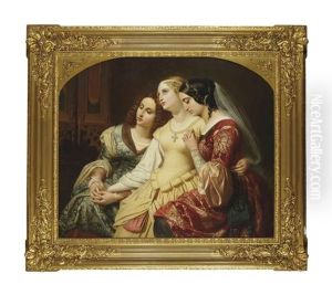 Lucrece Borgia Et Ses Suivantes Allant Visiter Le Pape by Egide Godfried Guffens