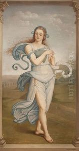 Classical Muses (thalia, Muse Of Comedy, And Euterpe, Muse Of Poetry)(pair) by Egide Godfried Guffens