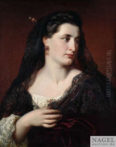 Bildnis Einer Dame In Rotem Samtkleid Mit Spitzenbesatz Und Schwarzem Schleier - view 1