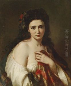 Bildnis Eines Madchens Mit Rosen Im Haar by Carl Adolf Gugel