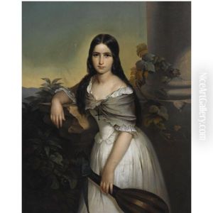 Portrait Of A Young Woman Holding A Mandolin