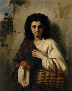 Junges Italienisches Madchen Mit Fruchtekorb by Carl Adolf Gugel