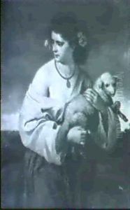 Halbportrat Eines Jungen Madchen Mit Schaf by Carl Adolf Gugel