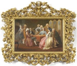 Interior Scene With Elegantly Dressed Ladies And Gentlemen Playing Cards by Gennaro Guglielmi