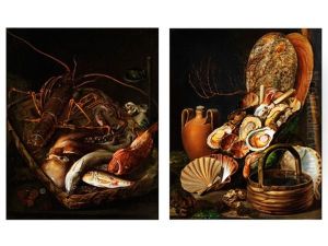Fischstilleben Mit Hummer Sowie Muschelstilleben Mit Koralle (pair) by Gennaro Guglielmi