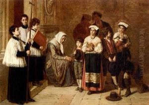Figures Attending A Religious Procession In A Church Interior by Gennaro Guglielmi
