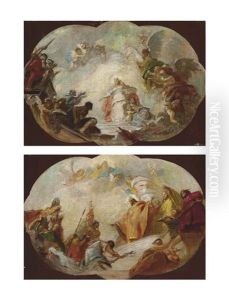 The Ascension Of A Female Saint And The Triumph Of A King (a Pair) by Gregorio Guglielmi