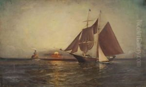 Ships Near Harbor by Elisha (Taylor) Baker