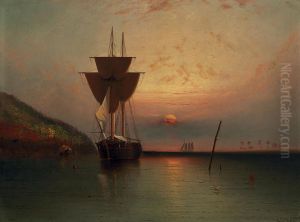 Ship In A Tropical Sunset by Elisha (Taylor) Baker