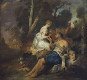 Schaferidylle In Einer Waldlandschaft by Nicolas Guibal