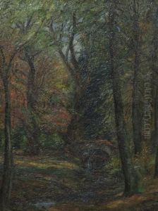 Forest Landscape With Bridge, Stream, And Swan by Elizabeth Gowdy Baker