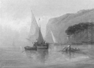 Kustenpartie Mit Fischerboot by Joseph Alexandre Guichard