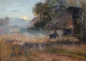 Heimkehr Des Schafers Und Seiner Herde In Mondheller Nacht Heimkehr Des Schafers Und Seiner Herde In Mondheller Nacht