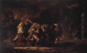 A Looting Scene by Jean (Baptiste) Guignet