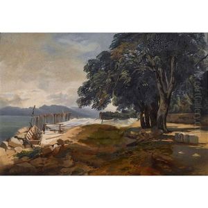 Seeuferlandschaft Mit Fischernetzen