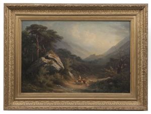 Paysage De Campagne Anime De Bergers by Charles Louis Guigon