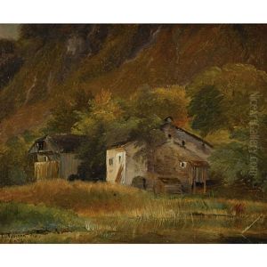 Berglandschaft Mit Bauernhausern by Charles Louis Guigon
