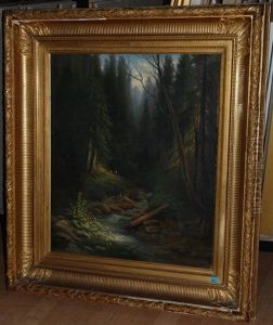 Ziegenhirtin In Einer Waldlichtung Mit Bach
