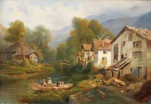 Geschaftiges Treiben Bei Den Hausern Am Fluss