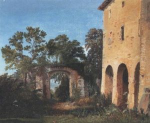 Vue De L'entree Du Chateau De Marilly Pres D'evian by Charles Louis Guigon