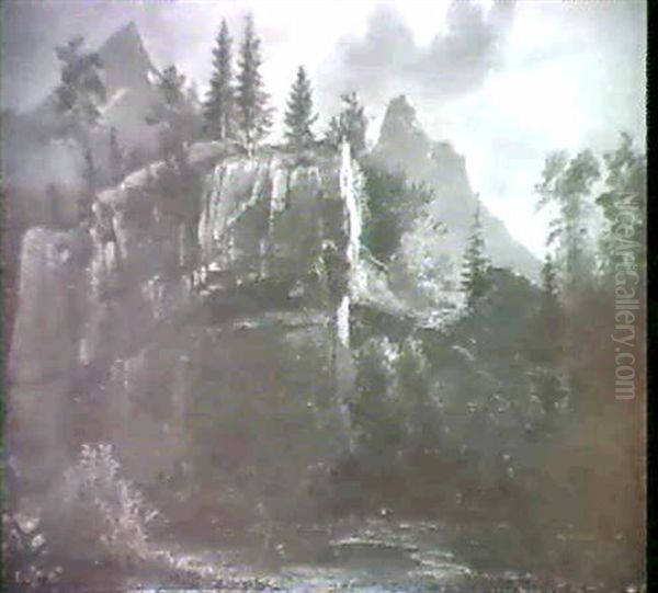 Waldlandschaft Mit Machtigem Felsen - view 1
