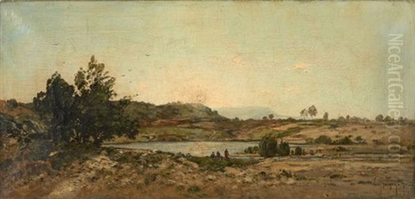 Personnages Au Bord De La Durance Dans Un Paysage Pres De Cadenet, Vaucluse - view 1