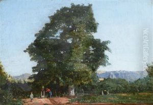Silhouettes Pres Des Cascades Dans La Combe De Lourmarin by Paul Camille Guigou