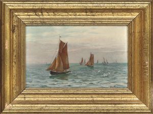 Sail Boats At Sunset by Frederick W. Baker