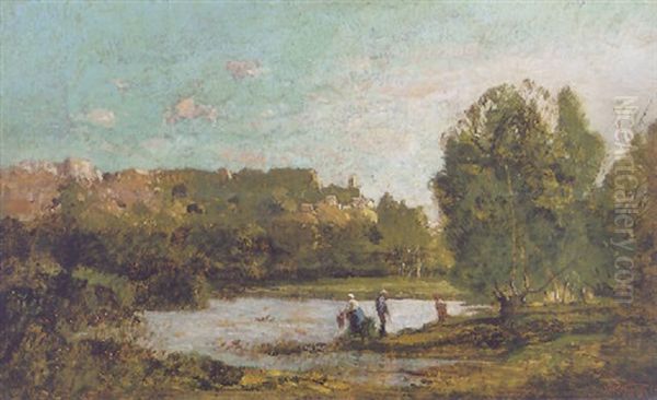 River Landscape With Hillside Village - view 1