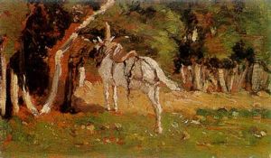 Cheval Blanc Harnache Pres D'un Arbre Cheval Blanc Harnache Pres D'un Arbre