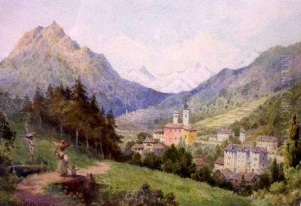 Continental Valley Landscape With Figures And Town In Distance - view 1